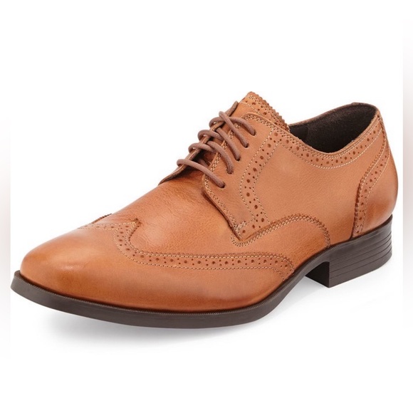 COLE HAAN Copley Tan Wingtip Derby Lace Up Dress Shoes Sz 9 M - Picture 1 of 13